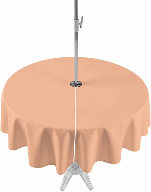 Peach Pink Watercolor Outdoor Round Tablecloth with Umbrella Hole and Zipper,60 inch,Solid Color Waterproof Tablecloth Zippered Tabletop Collection for Picnic Patio Garden
