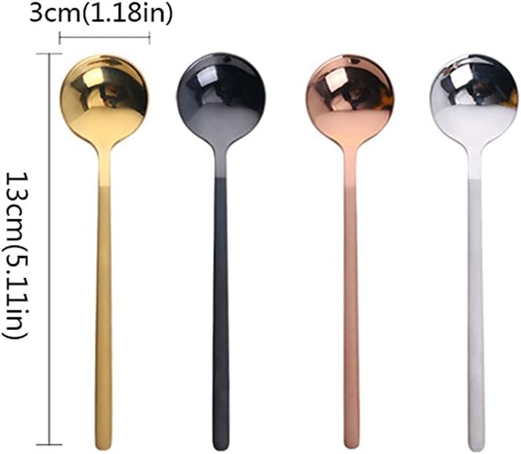 Serving Spoons Creative Metal Coffee Spoon Stainless Steel Dessert Small Round Golden Stirring Family Use Soup 4 Pieces(Pink)