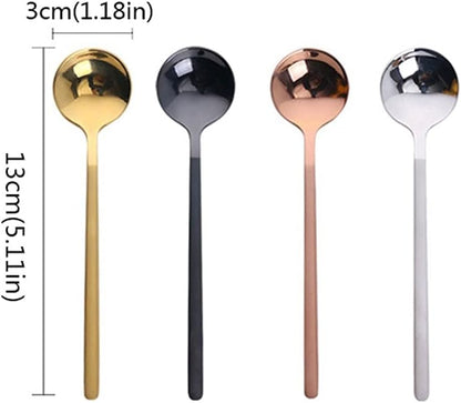 Serving Spoons Creative Metal Coffee Spoon Stainless Steel Dessert Small Round Golden Stirring Family Use Soup 4 Pieces(Pink)