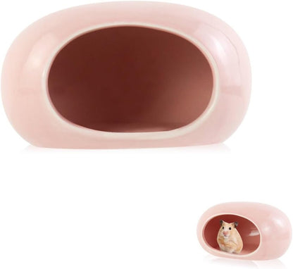 Ceramic Hamster Hideout, Cooling Hamster House All-Season Small Animal Cave, Easy to Clean Cave for Dwarf Hamsters, Gerbils, Mice (Pink)