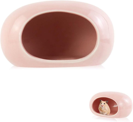 Ceramic Hamster Hideout, Cooling Hamster House All-Season Small Animal Cave, Easy to Clean Cave for Dwarf Hamsters, Gerbils, Mice (Pink)