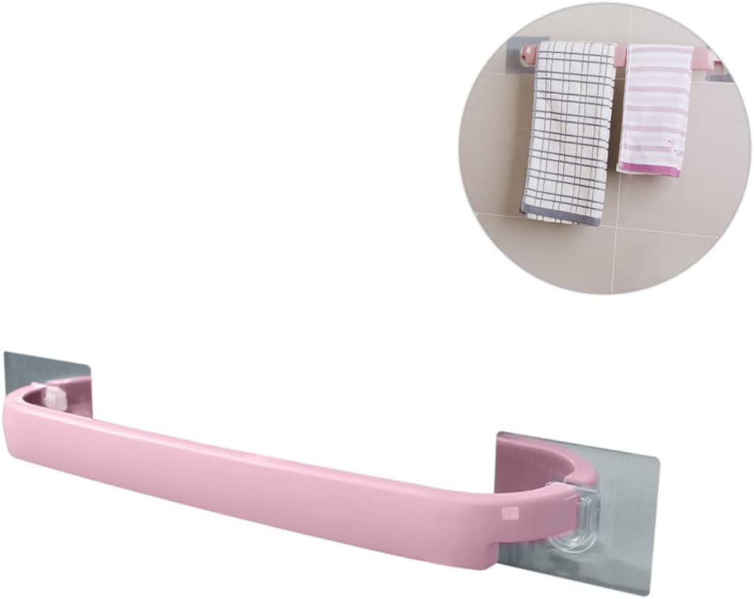 1pc Wall-Mounted Self Adhesive Towel Rack No Drill Towel Storage Shelf for Bathroom and Kitchen Pink Single Rod Design Easy Installation Space-Saving