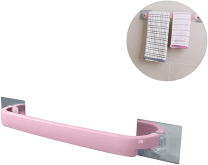 1pc Wall-Mounted Self Adhesive Towel Rack No Drill Towel Storage Shelf for Bathroom and Kitchen Pink Single Rod Design Easy Installation Space-Saving