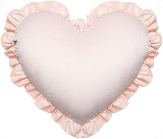 Heart Shaped Throw Pillow Cover with Ruffles, 16x20 Inches, Pink (Soft Pink)