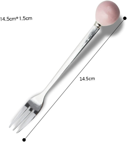 6pcs Dessert Spoons Ceramic Handles Mini Stainless Steel for Pink Kitchen Utensils