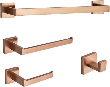 Towel Bars Bathroom Accessories Set Brushed Gold Toilet Wall Towel Bar Railpaper Holder and Hook Stainless Steel Bath Rack Hardware(Rose Gold 4pcs)