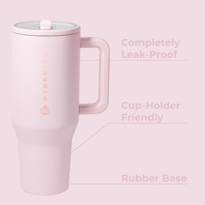 HydroJug Traveler 40oz, Insulated Tumbler with Handle & Straw, Pink Sand