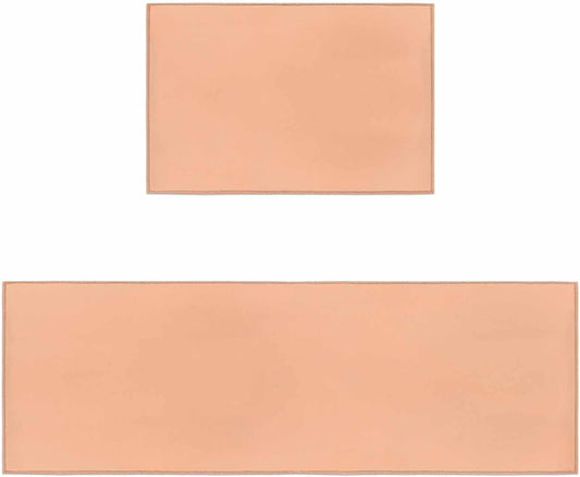 Kitchen Rugs and Mats 2 Pieces Peach Fuzz Pink Runner Rug Sets Solid Color Soft Comfort Standing Kitchen Mats for Floor Absorbent Area Rugs Carpet Non Slip Cushioned Doormat