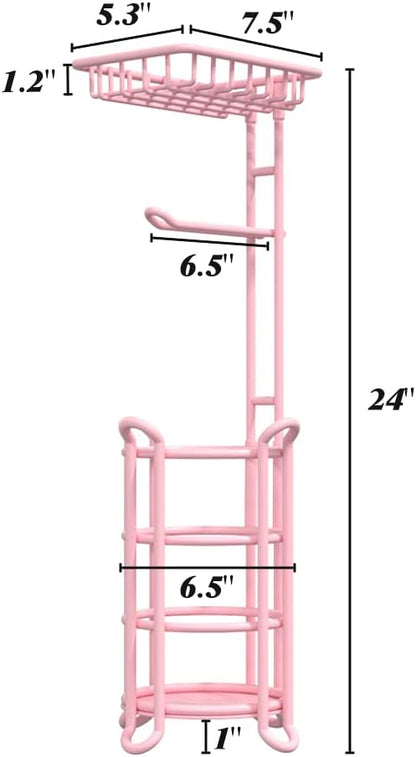Pink Toilet Paper Holder Free Standing and Pink Shower Caddy