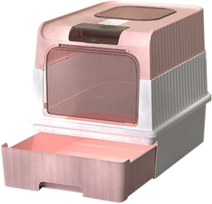Cat Litter Box, Fully Enclosed, Odorless, Capacity Premium Cat (BY-4202) (Pink)
