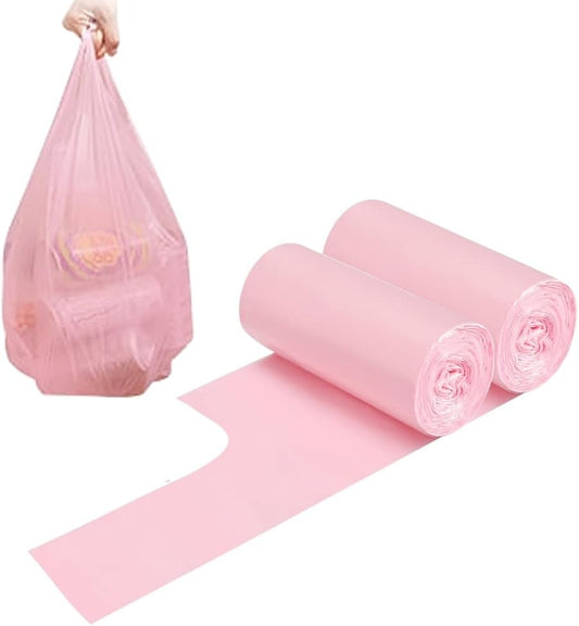 2-4 Gallon Portable Trash Bags, Thicken Vest type Small Garbage Bags for Office, Kitchen, Bedroom and more, 60 Counts Pink