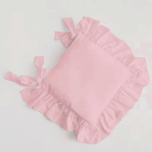 Boho Ruffle Chair Cushion Covers Viscose Linen seat Cushion slipcovers with Ties Simple Solid Color Chair Pads for Kitchen Dining seat Chairs (Pink, 50x50cm/20x20in)