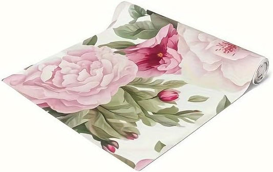 Floral Table Runner, Pink Peony Pattern, Elegant Dining Table Decor，13*72in