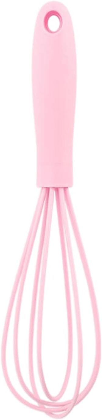 Egg Beater Utensil Kitchen Stainless Steel Wire Non Stick with Soft Handle Mixer Silicone Whisk for Beating Sauce Baking (Pink)