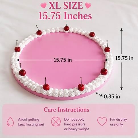 Drippin Spice Retro Pink Cherry Faux Cake Tray, Handmade Decorative Vanity Tray, Coquette Aesthetic Room Decor, Cute Jewelry & Perfume Organizer, Girly Dessert Display Plate, XL 15.75 Inch