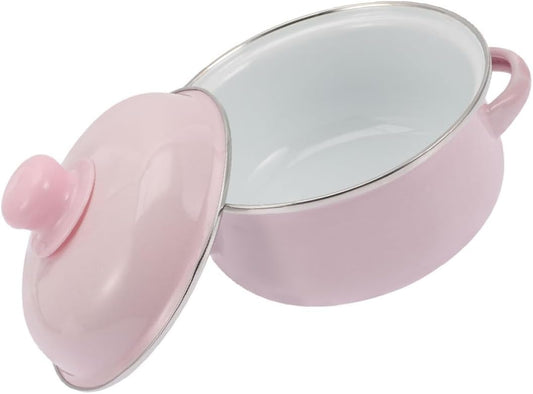 SOLUSTRE Enamel Stockpot with Lid 1.7l Thickened Traditional Nonstick Soup Pot Double Handles Retro Pink Cooking Pot for Stews and Soups Suitable for Stovetop Use