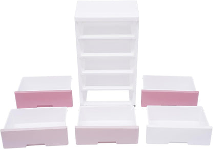 Vertical Dresser Storage Tower,Plastic Drawers Dresser,Storage Cabinet with 5 Drawers,Organizer Unit,Organizer for Bedroom (Gradient Pink 17.1 * 11.4 * 31.5in)