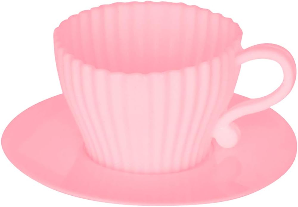 Evelots Baking Cupcake Molds - Silicone Teacup Set - 24 Pc Set - Oven-Safe - Nonstick - Muffin Cups for Bridal/Baby Shower, Birthday/Tea Party - 12 Cups & 12 Saucers - BPA Free
