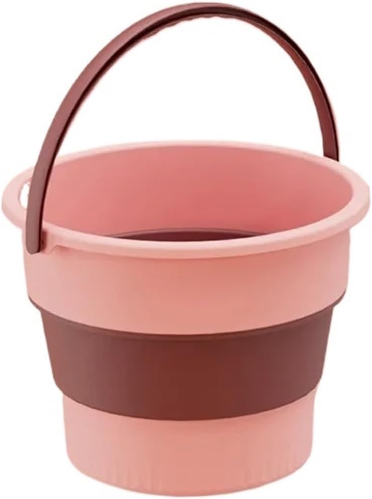 5/10/17L Folding Portable Bucket with Cover Car Wash Fishing Bathroom Tool Silicone Outdoor Camping Household Supplies for Cleaning Windows(5L,Pink)