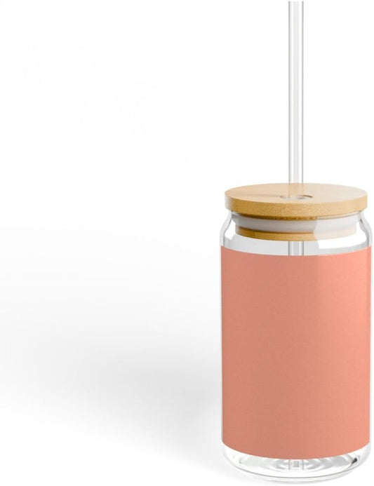 3dRose Coral orange - salmon pink - peach apricot - plain simple one single solid color 16oz Sipper Glass with Bamboo Lid and Straw