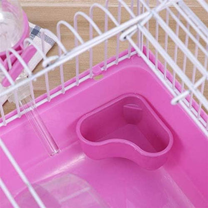 Small Pet Hamster Cage with Running Wheel Water Bottle Food Basin Portable Carrier House Mice Home Habitat for Going Out, Traveling (Pink)