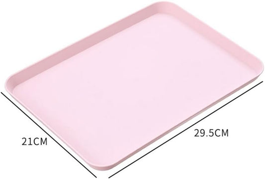 Rectangular Serving Tray For Breakfast And Snacks, Multi-Purpose ABS Plastic Food Platter With Raised Edges For Home, Restaurant, Cafe Use, Easy To Clean Dish For Tea Sets And Drinks, 21X29.5cm(pink)