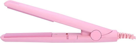 Hair Straightener, 25W PTC Two in One Tourmaline Ceramic Pink Straightener Mini Flat Iron with Red LED Lamp for Straightener and Curling(Pink, Us Plug)