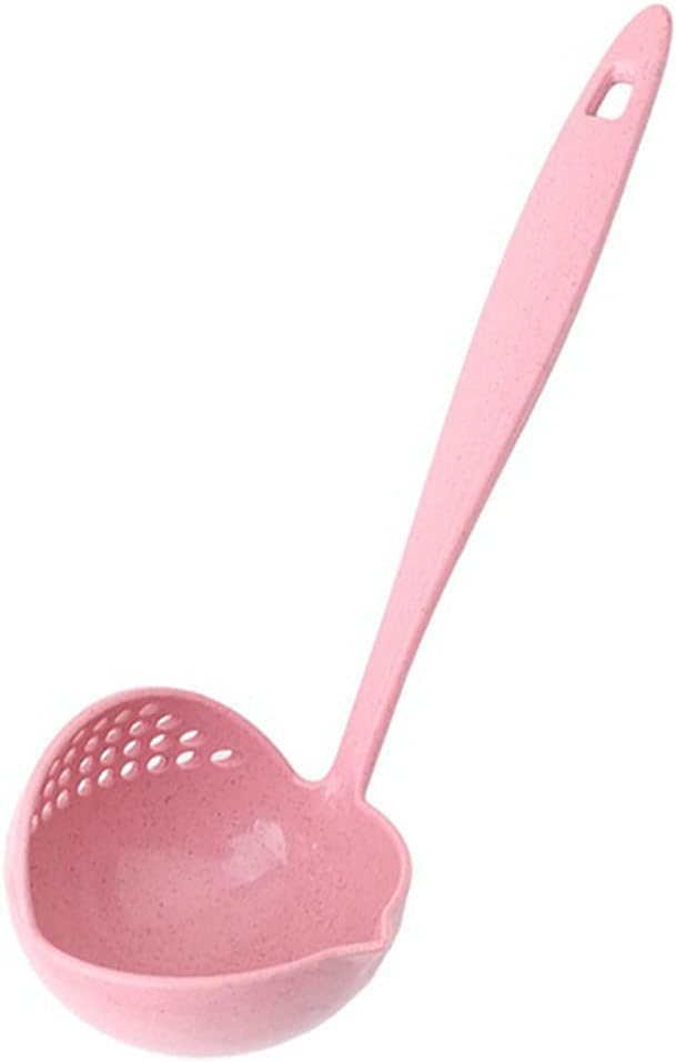 AKOAK 1 Pack 2 in 1 Kitchen Soup Ladle, Plastic Skillet Colander with Strainer, for Home, Hotel, Restaurant, Coffee Shop and More (Pink)