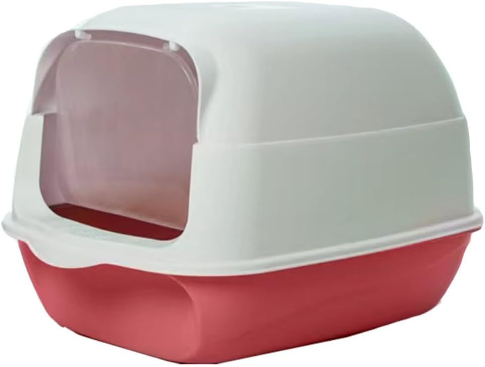 Hooded Cat Litter Box - Fully Enclosed Pet Toilet with Lid, Pink, 19.7" L X 13.8" W X 13" H - Easy Clean Handheld Design for Kitten & Cat Hygiene (Pink)