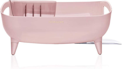 Wide Volume Dish Drying Rack, Large Capacity Kitchen Coutertop Organizer, 360° Rotatable Water Drain, Removable Utensil Holder, Sleek Design, Made in Korea (Pink)