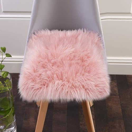 Faux Fur Sheepskin Square Chair Cover Seat Cushion Pad, Luxurious Wool Area Rugs Fluffy Floor Mat for Living Sofa, Photographing Background Office Home Decor Carpet