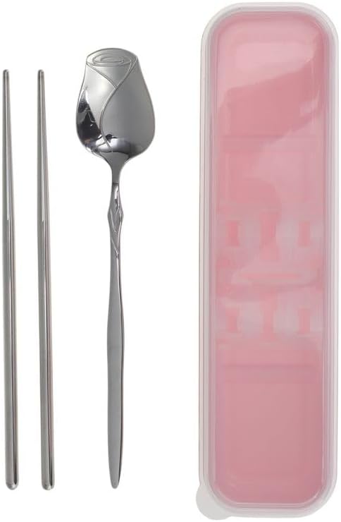 Livvera 2-Piece Stainless Steel Cutlery Set with Spoon and Chopsticks, Pink Gift Box