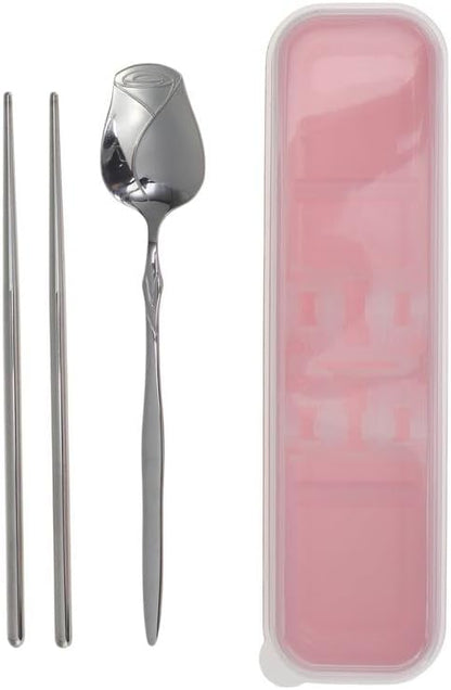 Livvera 2-Piece Stainless Steel Cutlery Set with Spoon and Chopsticks, Pink Gift Box