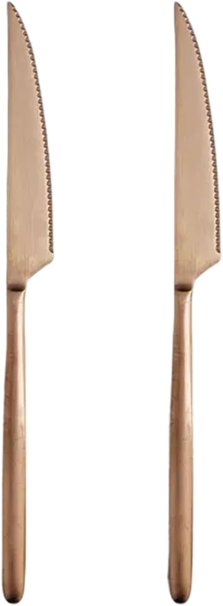 JAZZUPCO Titanium-Plated Steak Knives Set, 18/10 Stainless Steel Precision-Cut Blades, Fade-Resistant Durable Finish, Elegant Table Knives for Fine Dining & Everyday Use (Matte Rose Gold)