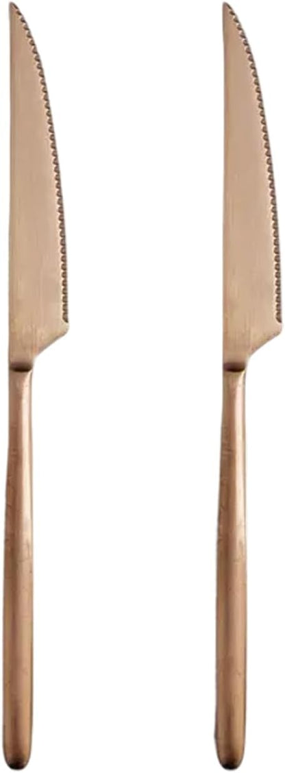 JAZZUPCO Titanium-Plated Steak Knives Set, 18/10 Stainless Steel Precision-Cut Blades, Fade-Resistant Durable Finish, Elegant Table Knives for Fine Dining & Everyday Use (Matte Rose Gold)