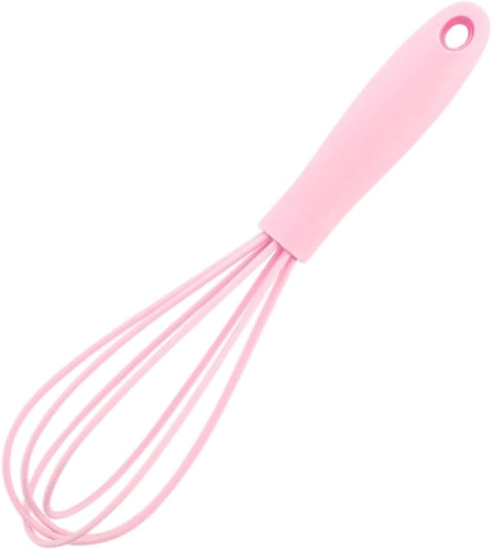 Egg Beater Utensil Kitchen Stainless Steel Wire Non Stick with Soft Handle Mixer Silicone Whisk for Beating Sauce Baking (Pink)