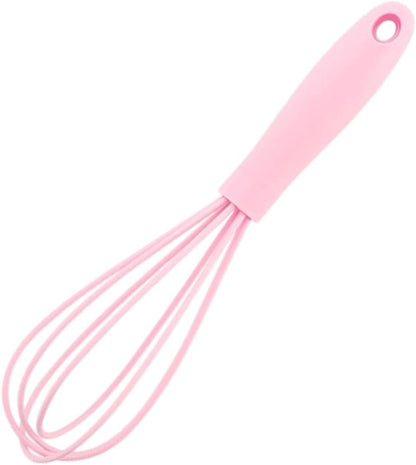 Egg Beater Utensil Kitchen Stainless Steel Wire Non Stick with Soft Handle Mixer Silicone Whisk for Beating Sauce Baking (Pink)