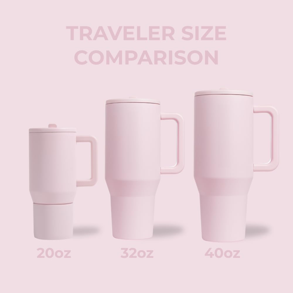 HydroJug Traveler 40oz, Insulated Tumbler with Handle & Straw, Pink Sand