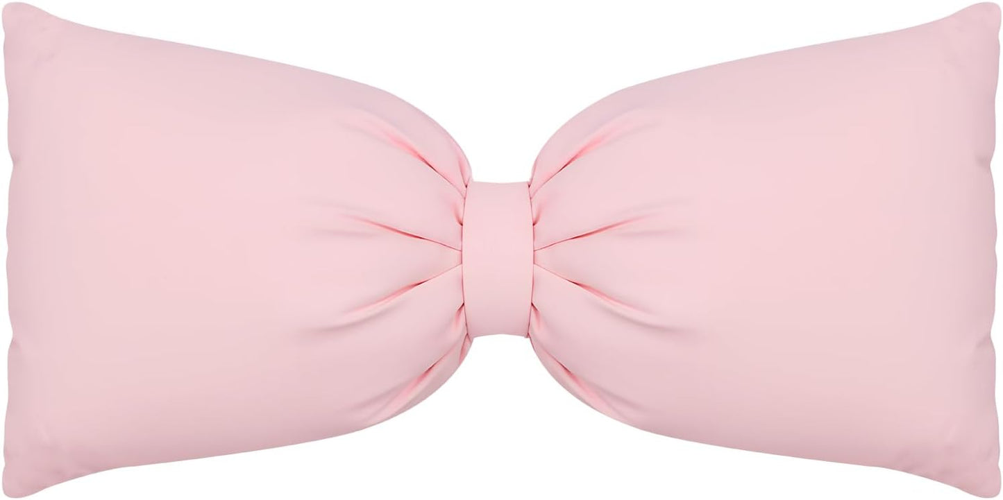 AceOrbit Pink Long Bow Pillow 12 x 30 Inch 100% Cotton Oversized Pillow Coquette Big Bow Shaped Cushion Aesthetic Room Decor Cushion for Bed Sofa Couch Holiday Car Coquette Decor