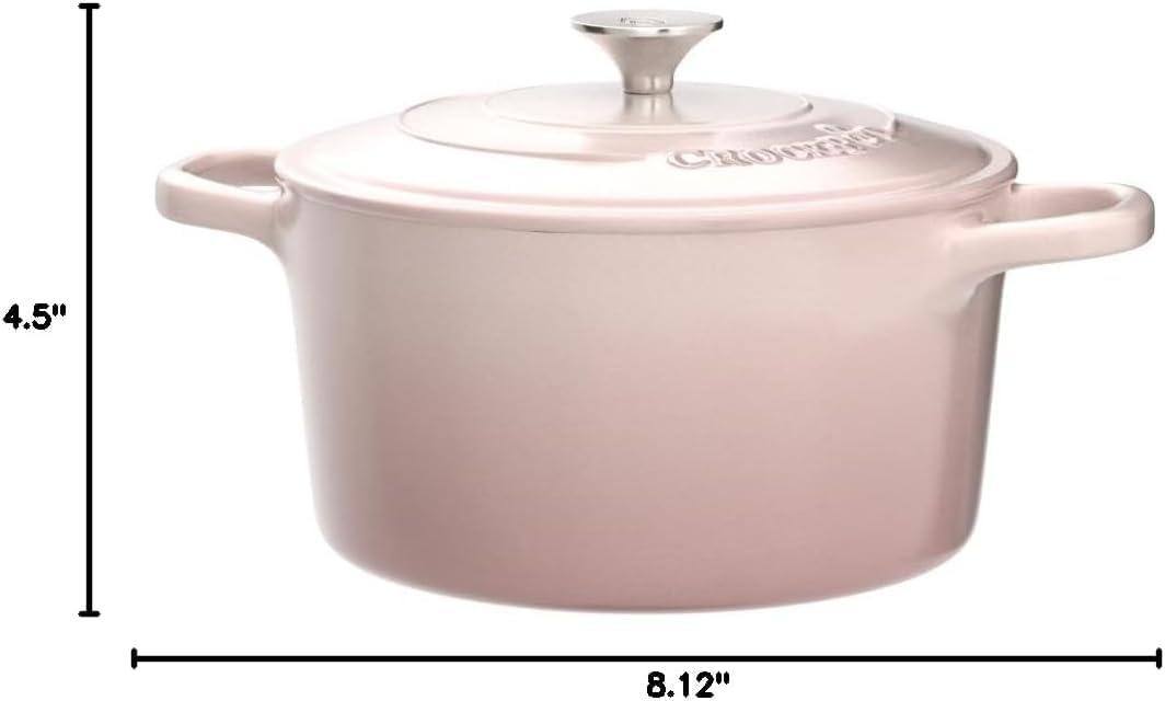 3 Quart Enameled Cast Iron Dutch Oven with Lid – Round Mini Casserole Pot with Self-Basting Cover & Stainless Steel Knob, Even Heat Distribution for Braising, Baking & Simmering (Pink, 3 Quart)