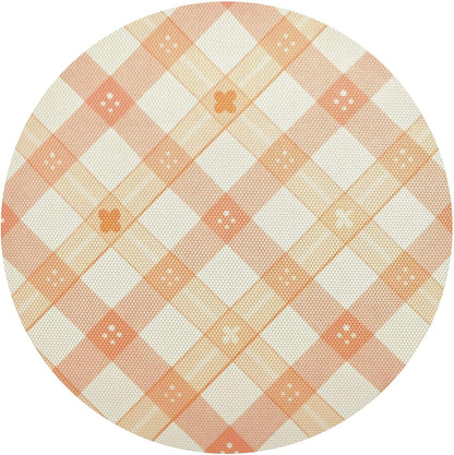 Peach Plaid with Flowers Pattern PVC Non-Slip Heat Resistant Place mats Washable Round Dining Table mats Set, 1 Pack