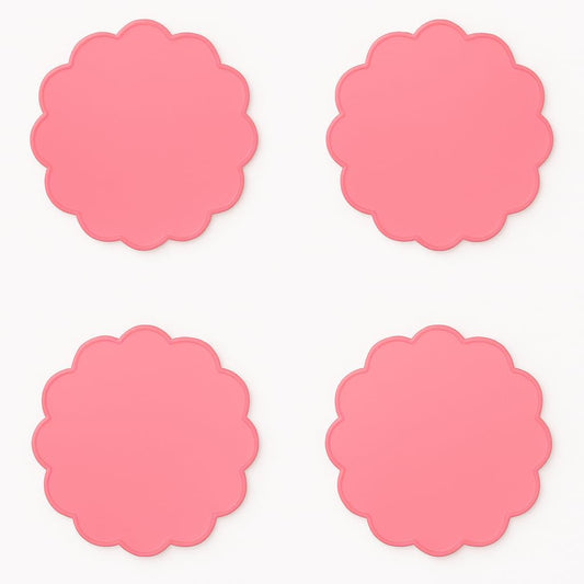 Scalloped Acrylic Coasters, Set of 4 – Thick, Durable Transparent Pink Drink Coasters, Easy-to-Clean Modern Table Protectors for Coffee Tables, Desks & Home Decor