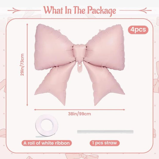 4Pcs Giant Pink Bow Balloons 38 Inch for Themed Party Decorations, Elegant Coquette Birthday Decorations for Women, Bachelorette Bridal Engagement Wedding Anniversary Party Supplies (Pink Bow Set)