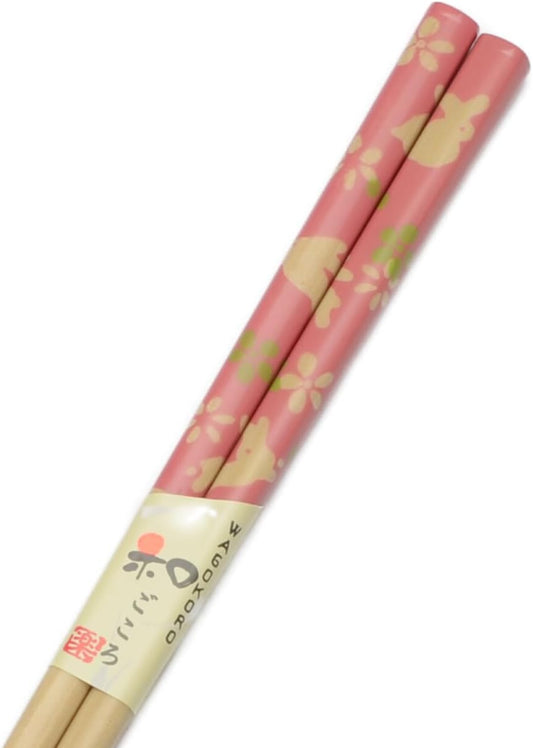 Aoba 250203 Japanese Chopsticks, White Wood, Cherry Blossom Viewing Rabbit, Pink, 9.1 inches (23 cm), Dishwasher Safe, Made in Japan