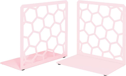 GEOMOD Geometric Honeycomb Pink Metal Bookends Decorative - Tall Sturdy Book Ends for Shelves - Modern Heavy Duty Bookend Stopper - Office or Home Book Shelf Book Holder - 6x3.25x6.25 Inches - 1 Pair