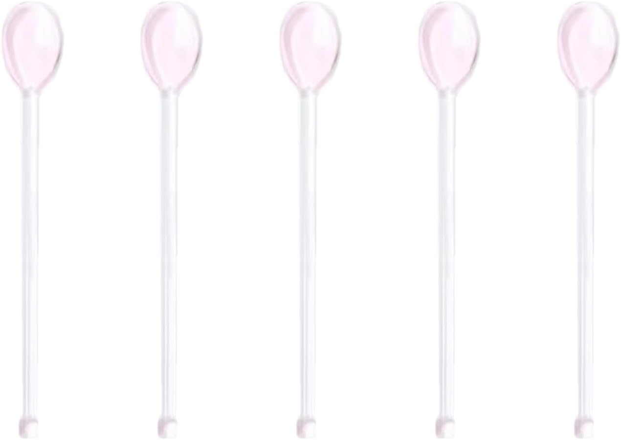 5 Piece Glass Spoons Colorful Glass Stirring Spoon Mini Coffee Stirrers Milk Juice Ice Cream Tea Spoon Teaspoons Dessert Spoon Glass Mixing Spoon for Home Bar Party (pink)