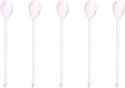 5 Piece Glass Spoons Colorful Glass Stirring Spoon Mini Coffee Stirrers Milk Juice Ice Cream Tea Spoon Teaspoons Dessert Spoon Glass Mixing Spoon for Home Bar Party (pink)