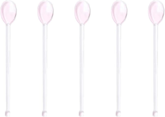 5 Piece Glass Spoons Colorful Glass Stirring Spoon Mini Coffee Stirrers Milk Juice Ice Cream Tea Spoon Teaspoons Dessert Spoon Glass Mixing Spoon for Home Bar Party (pink)