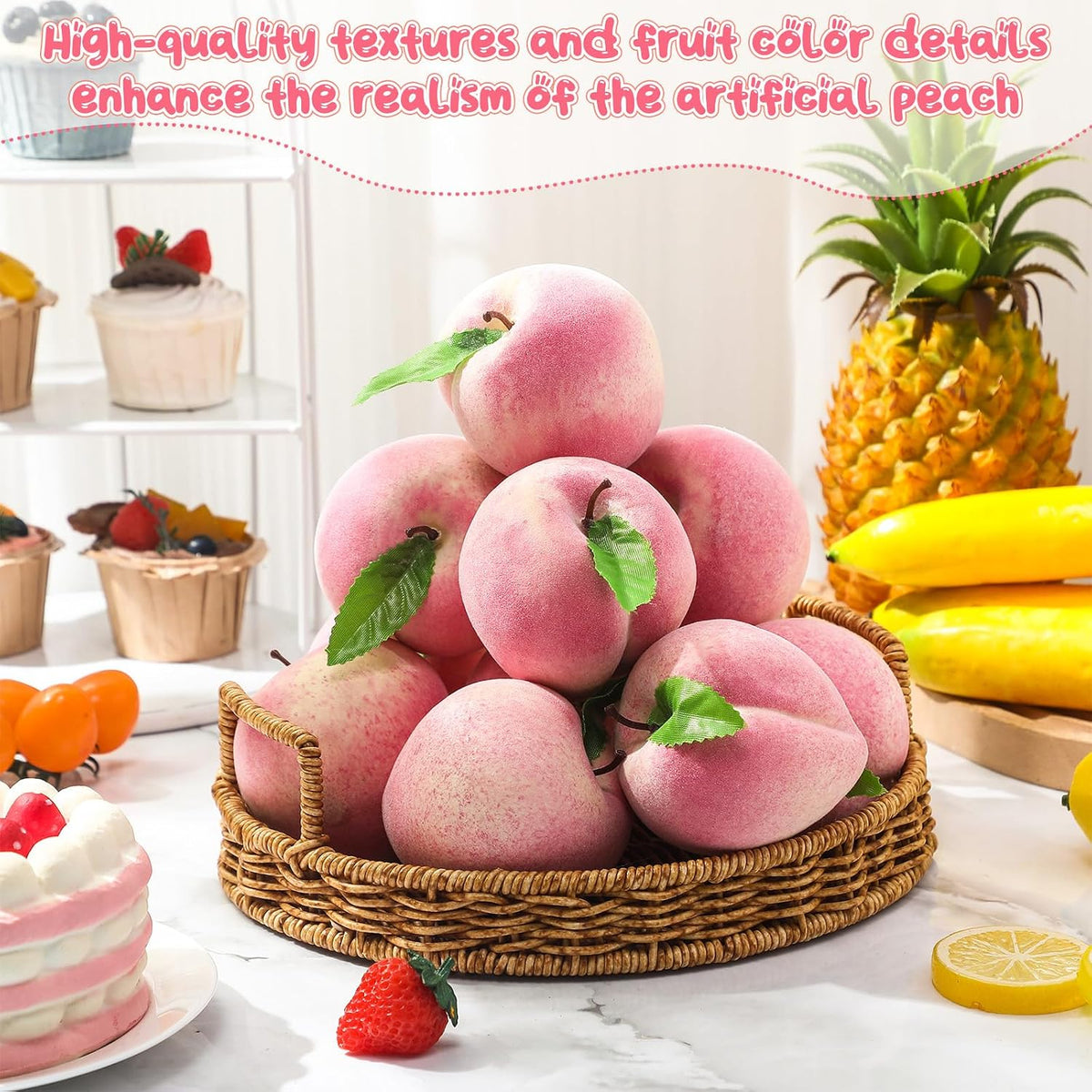 36 Pcs Artificial Peach Decorations Foam Peach Lifelike Fake Fruit Faux Small Simulation for Home Birthday Party Cabinet Table Festival Kitchen Harvest Photography Prop (3.27 Inch)