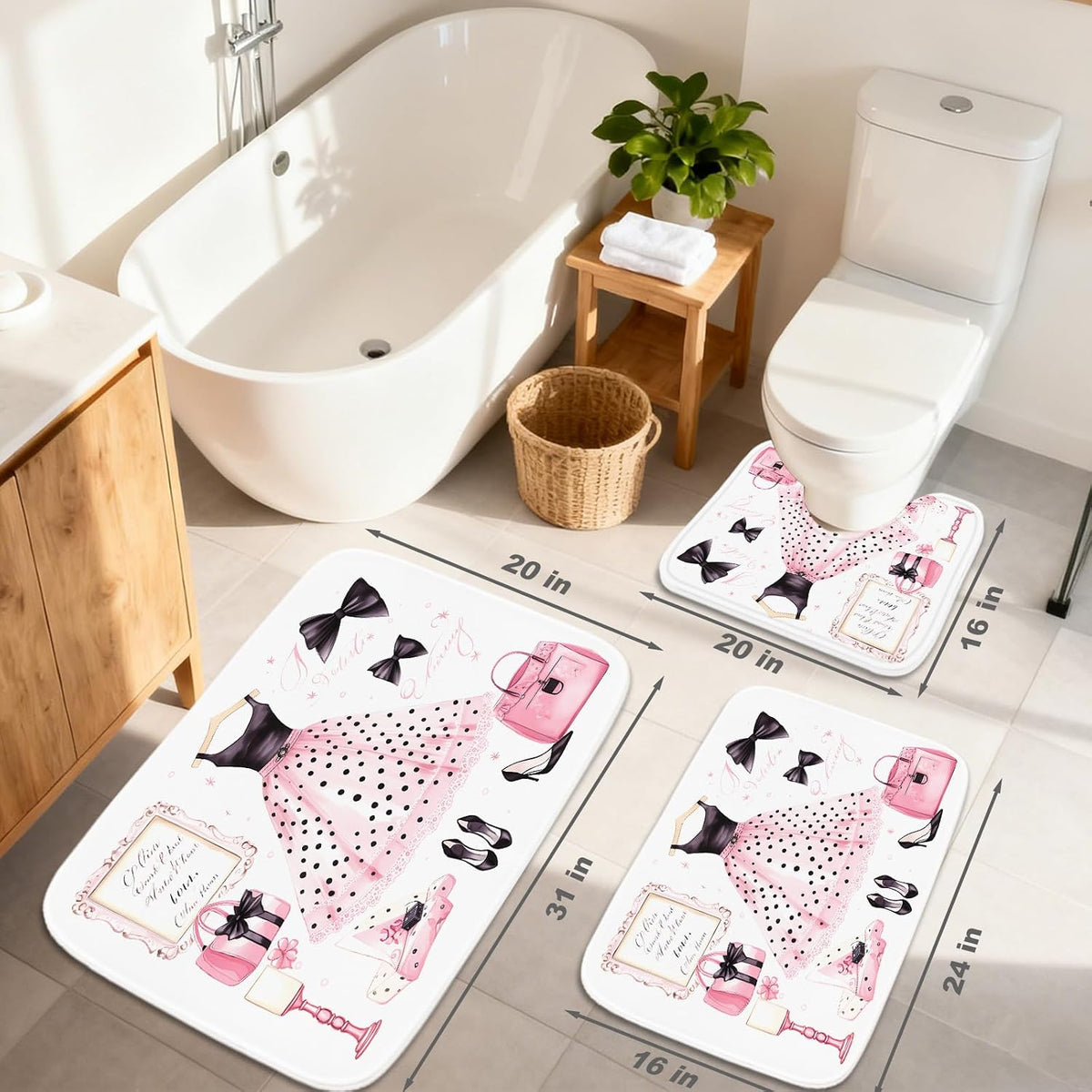 Cute Bow Bathroom Rugs Kids Girly Aesthetic Vintage Printed
